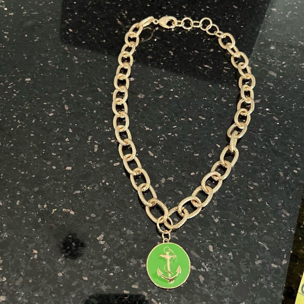 Gold tone chain with green enamel anchor pendant necklace - Picture 11 of 11